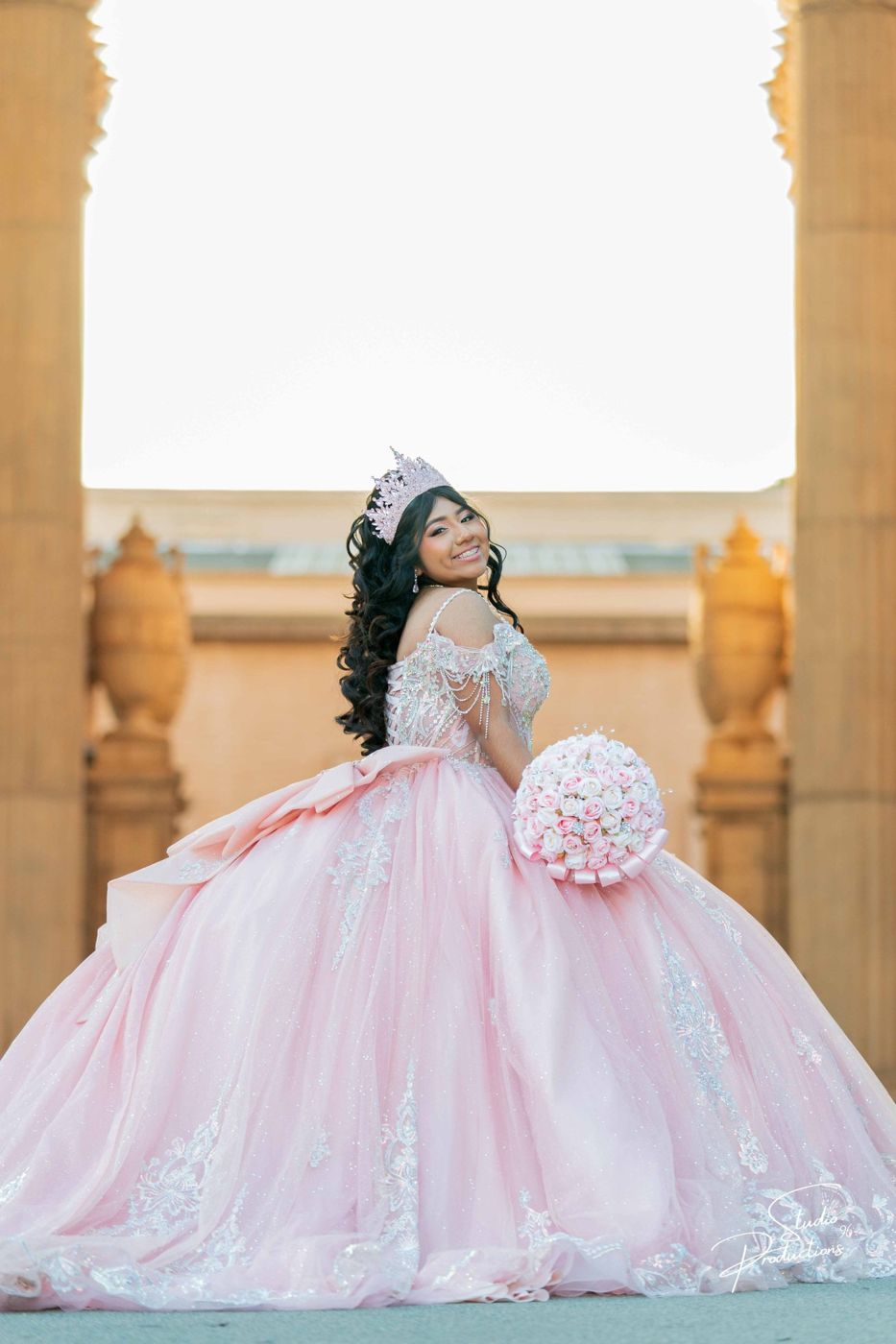 Full-length portrait beneath the Palace of Fine Arts rotunda