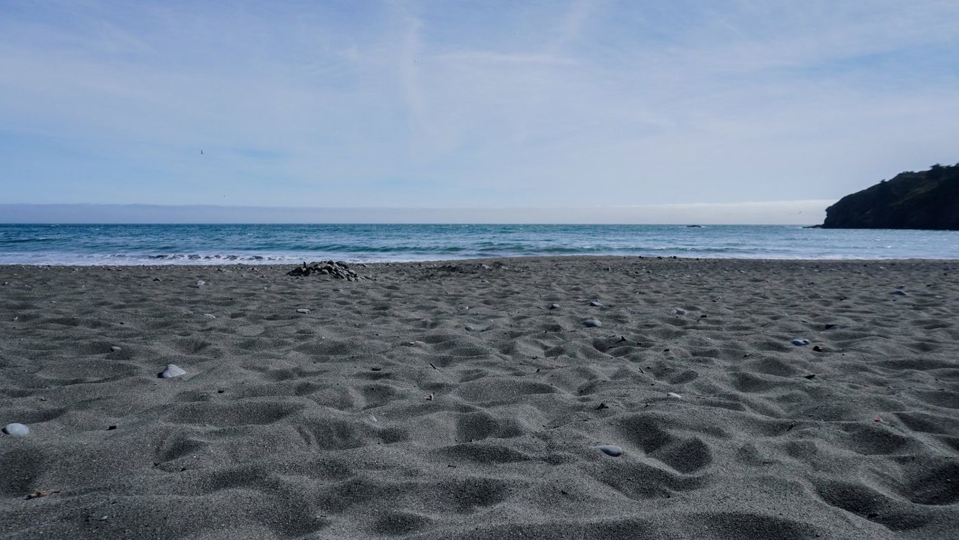 Muir Beach's sandy cove seen from the bluff