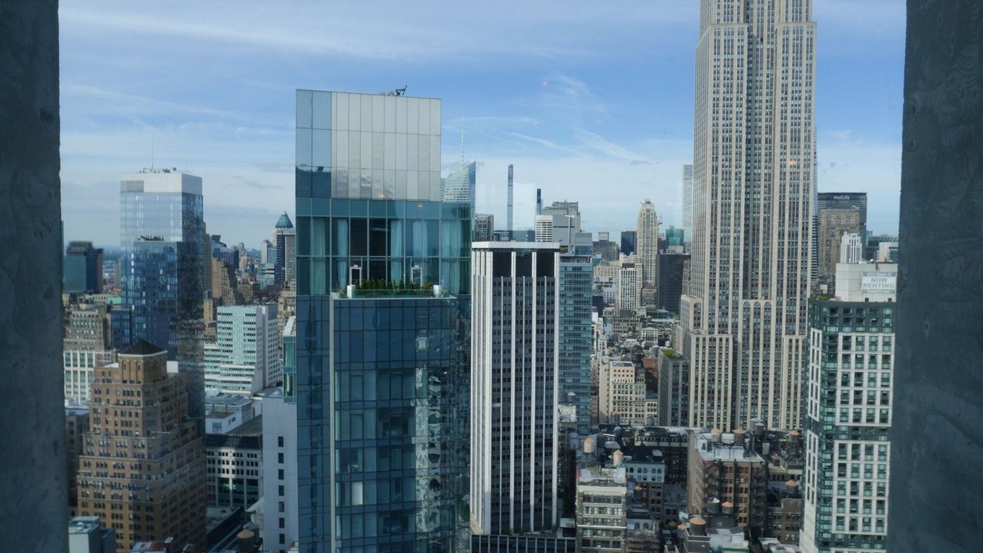 Aerial view of the Manhattan skyline from above