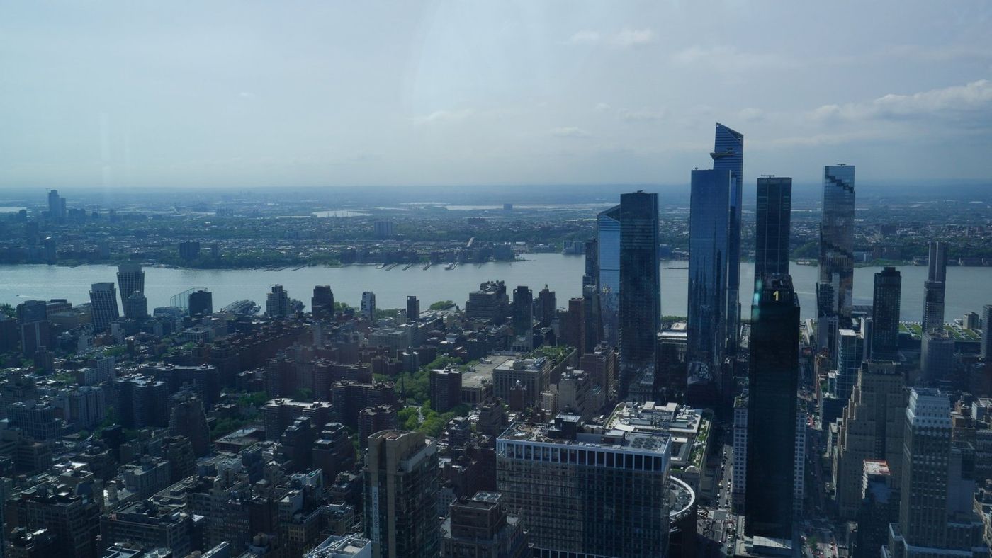 Aerial view of Manhattan with the river in the distance